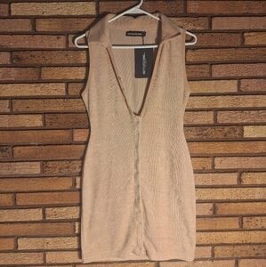 PrettyLittleThing Size 6 Tan Terry Cloth Sleeveless Dress